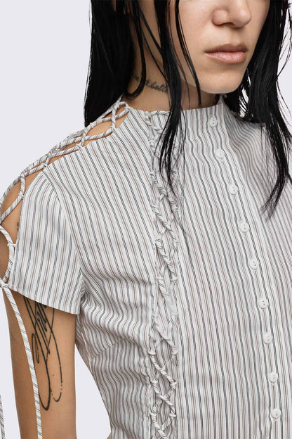 Minga London Sweet Ruin Striped Lace-Up Blouse