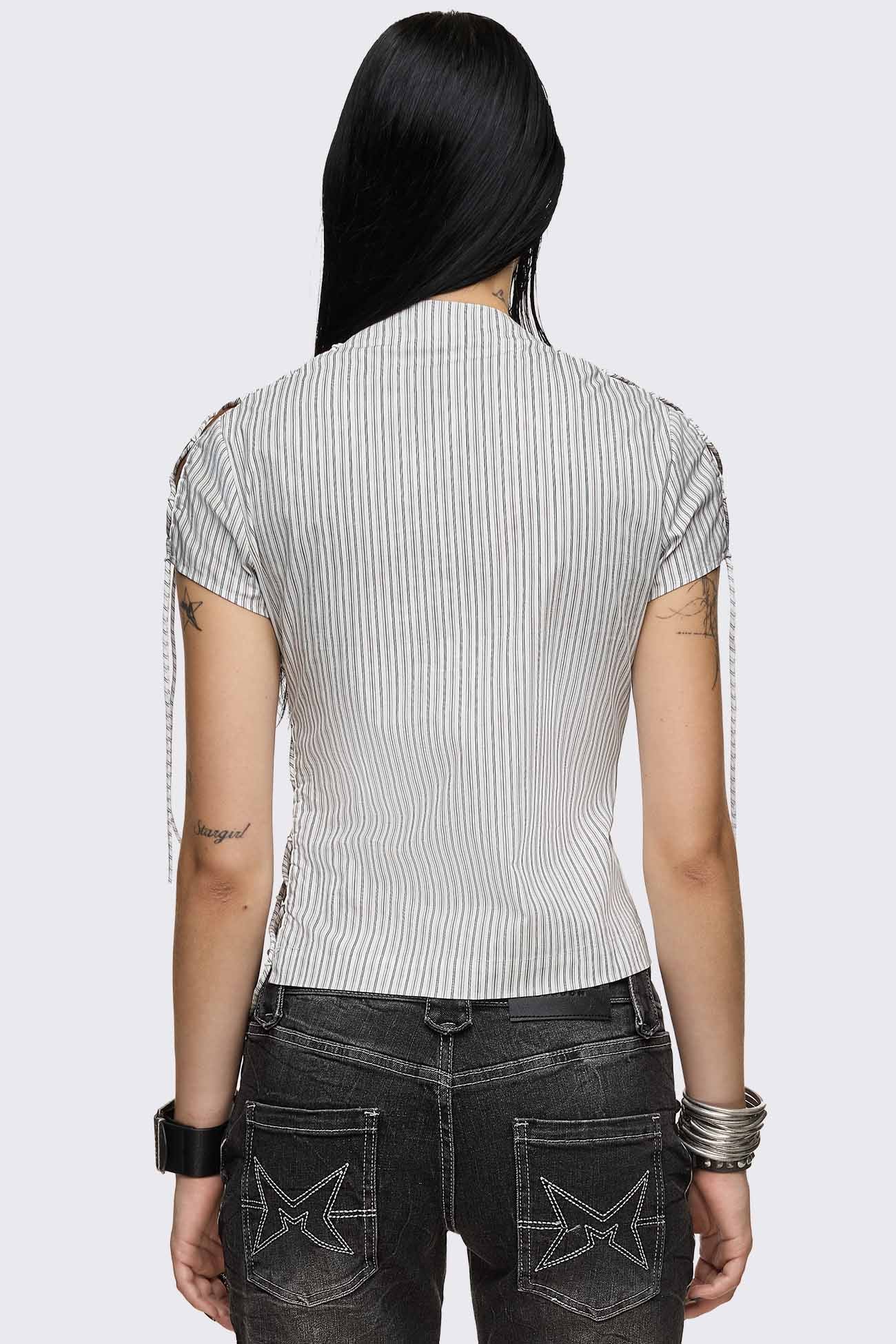 Minga London Sweet Ruin Striped Lace-Up Blouse