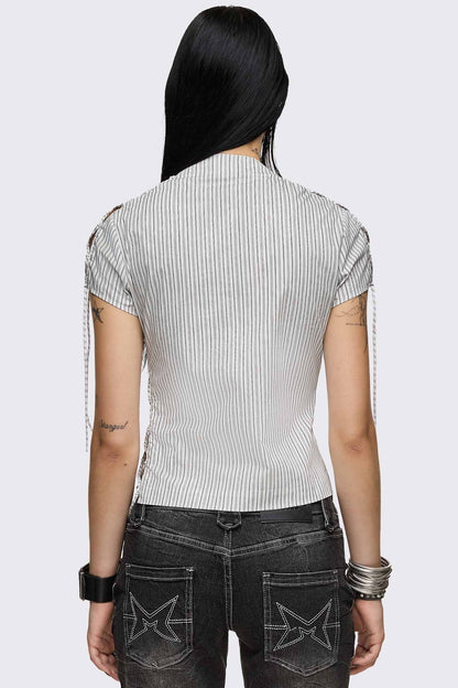 Minga London Sweet Ruin Striped Lace-Up Blouse