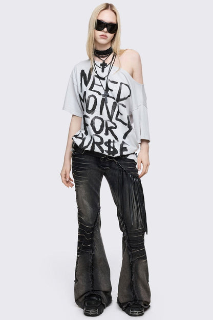 Minga London Need Money Off-Shoulder T-Shirt