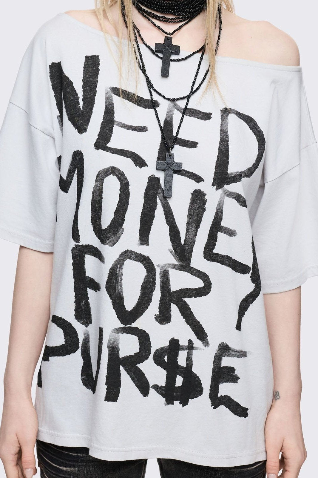 Minga London Need Money Off-Shoulder T-Shirt