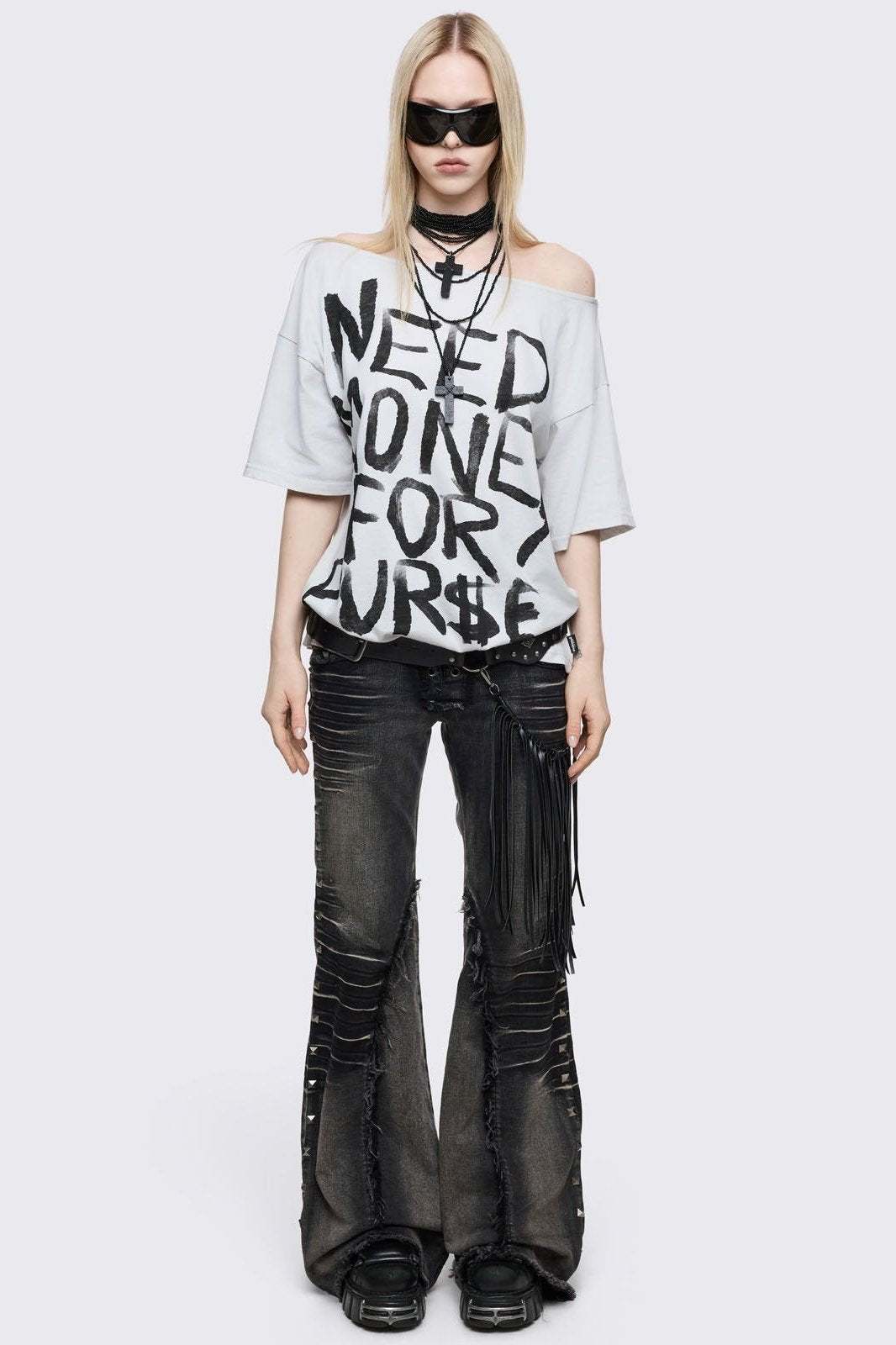 Minga London Need Money Off-Shoulder T-Shirt