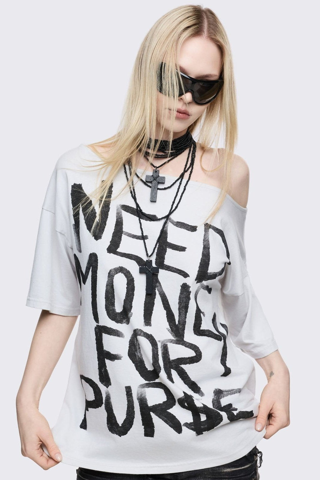 Minga London Need Money Off-Shoulder T-Shirt