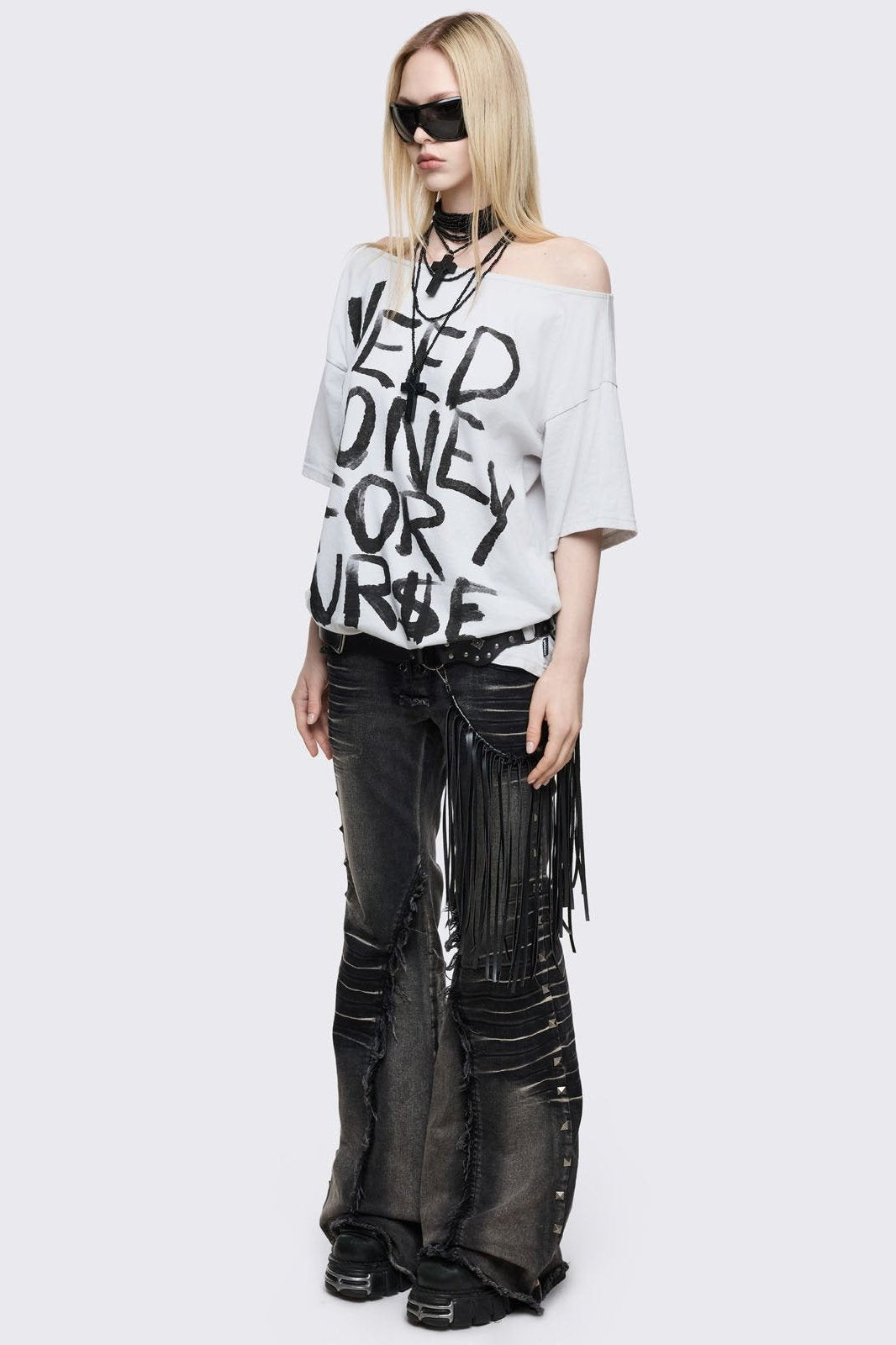 Minga London Need Money Off-Shoulder T-Shirt