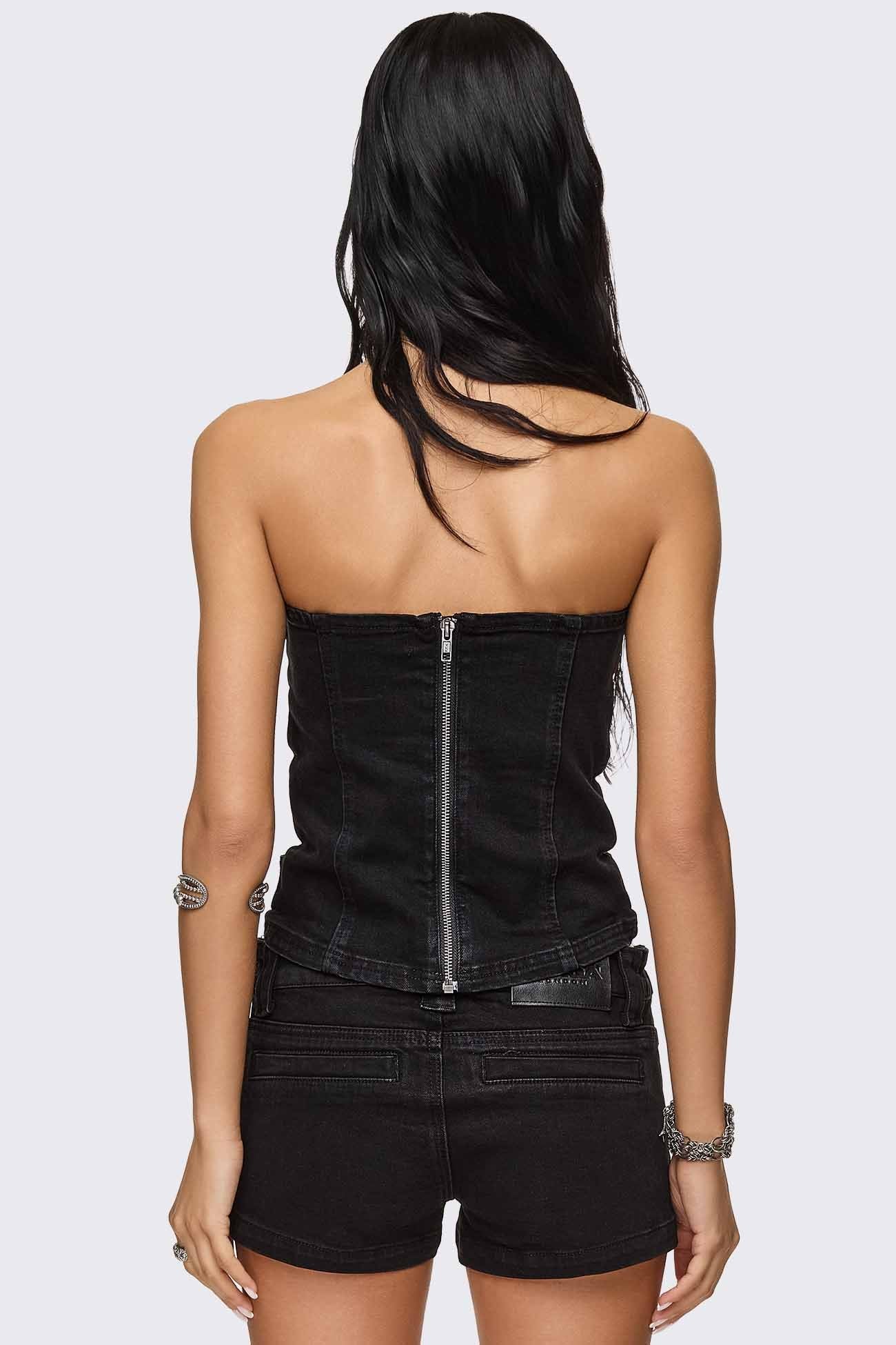 Minga London Kendrix Belted Denim Bandeau Top