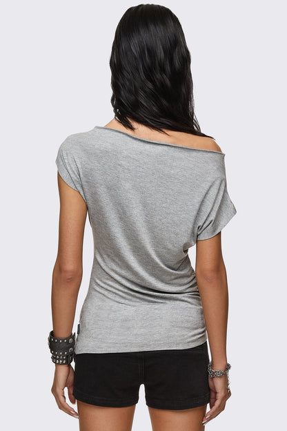 Minga London Glitz & Glitter Graphic Off-Shoulder Top
