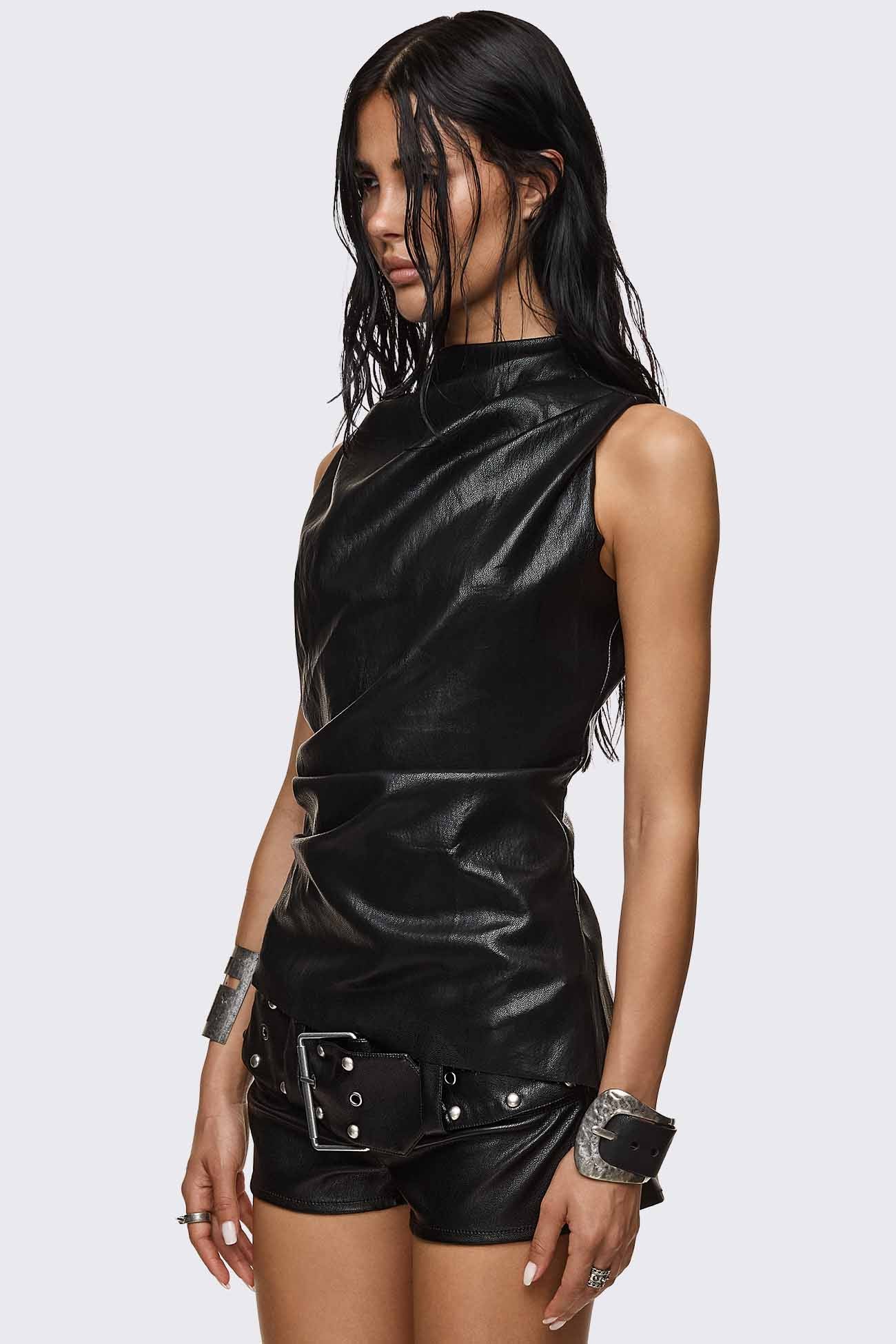 Minga London Null Faux Leather Vest Top