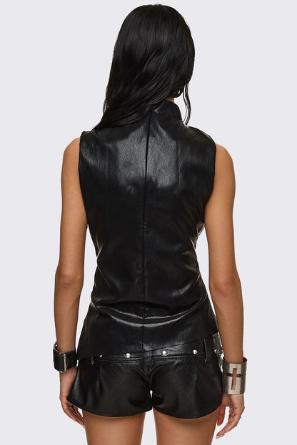 Minga London Null Faux Leather Vest Top
