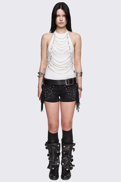 Minga London Unravel White Layered Chain Halter Top