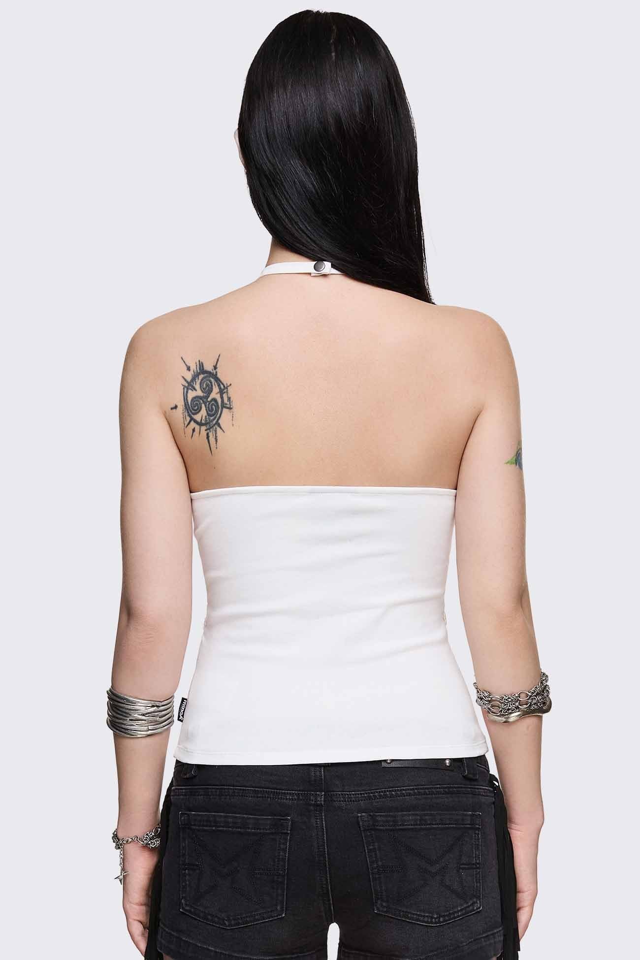 Minga London Unravel White Layered Chain Halter Top