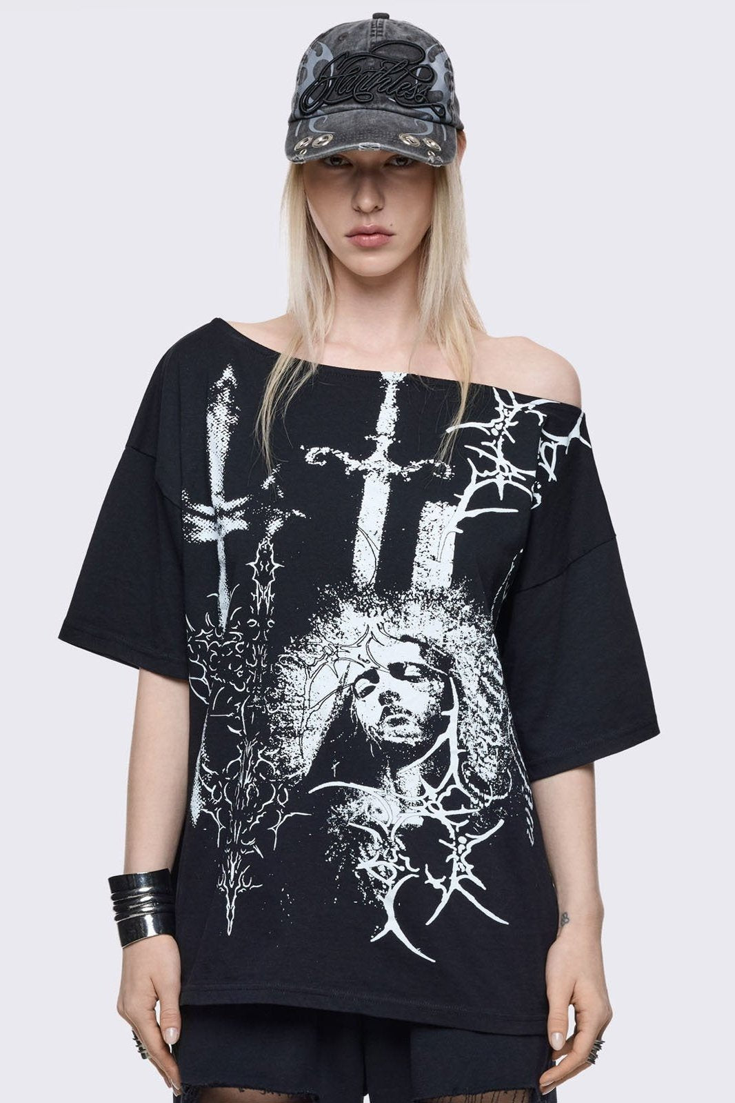 Minga London Crown of Swords Off-Shoulder T-Shirt