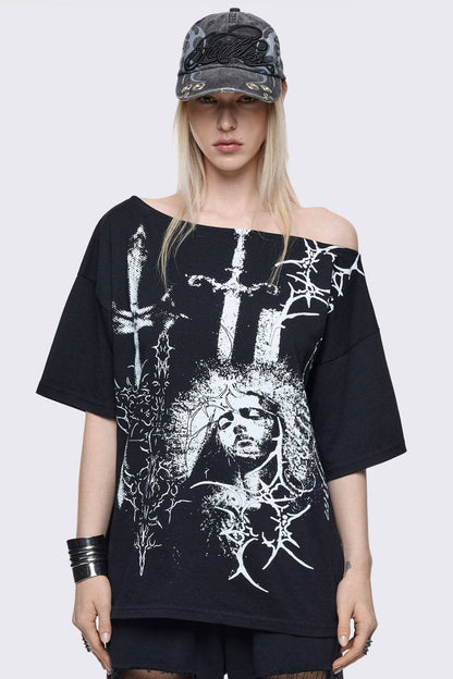 Minga London Crown of Swords Off-Shoulder T-Shirt