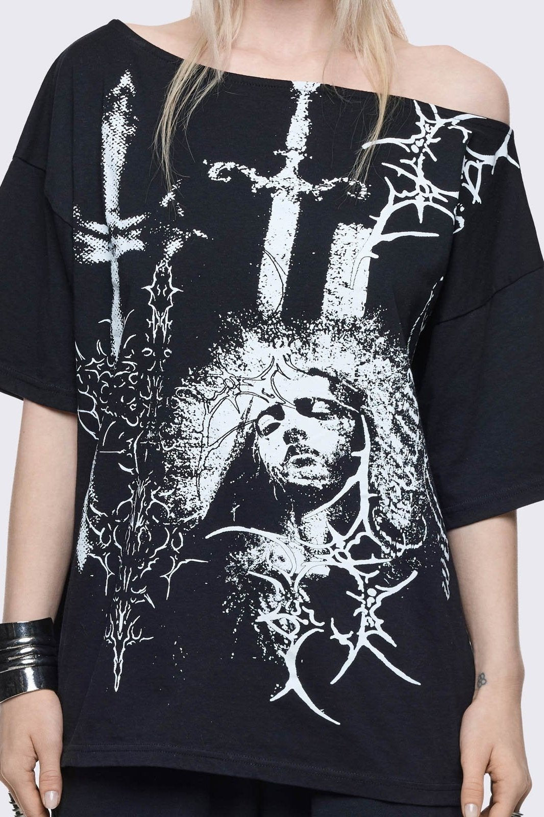 Minga London Crown of Swords Off-Shoulder T-Shirt