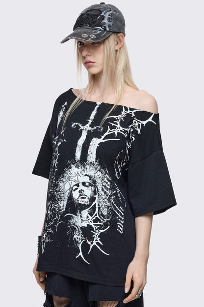 Minga London Crown of Swords Off-Shoulder T-Shirt