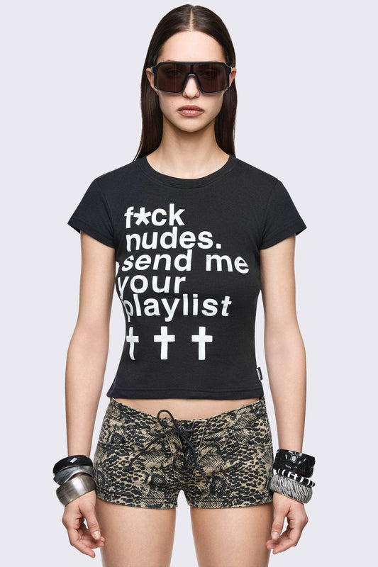 Minga London Send Me Your Playlist Baby Tee