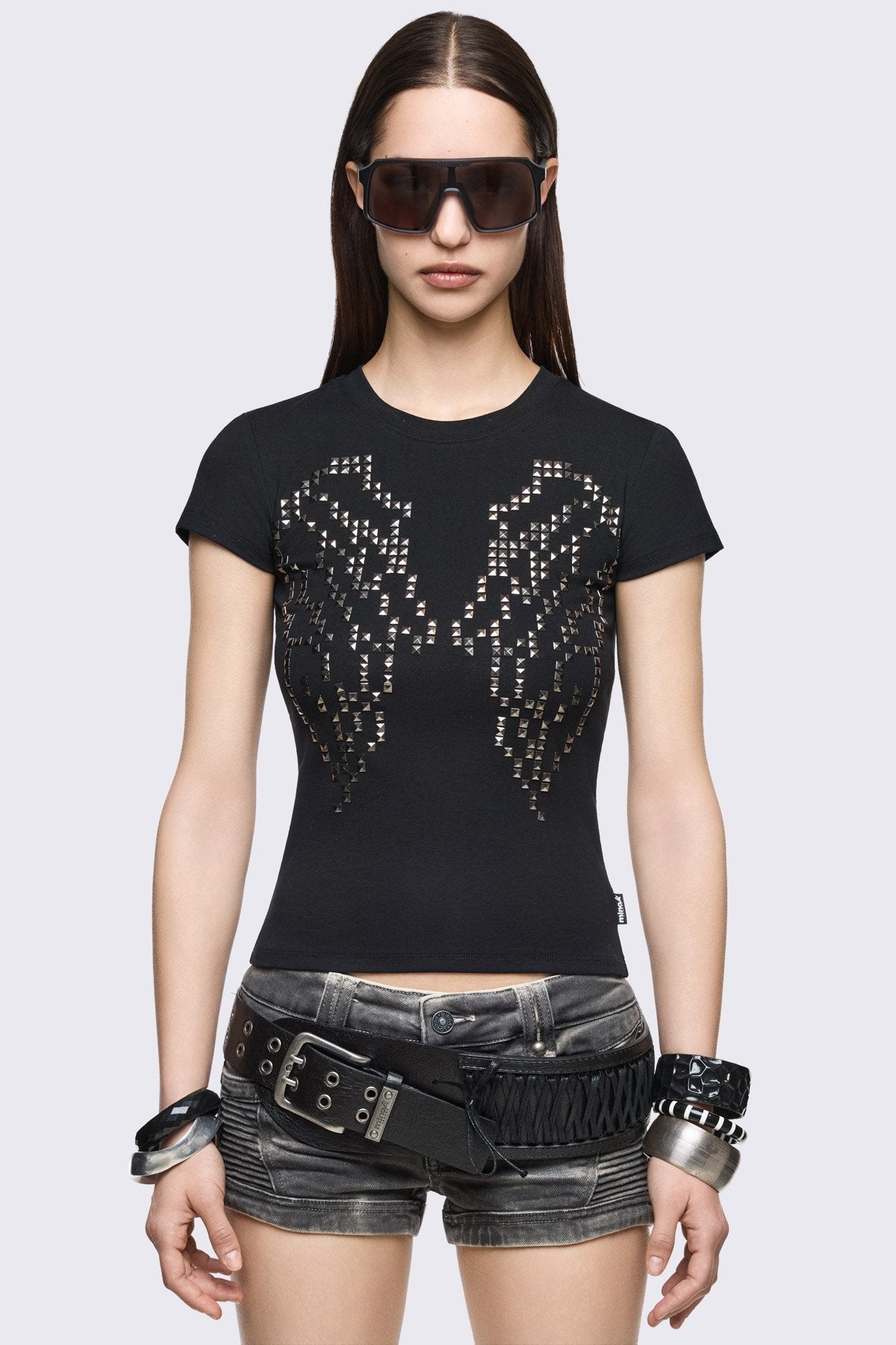 Minga London Glitter Flight Studded Baby Tee