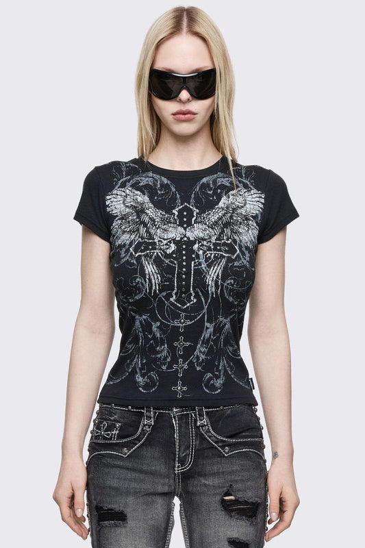 Minga London Winged Cross Baby Tee