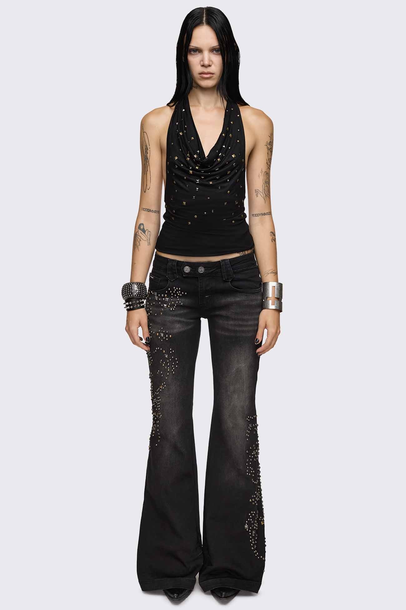 Minga London Brielle Studded Flared Jeans
