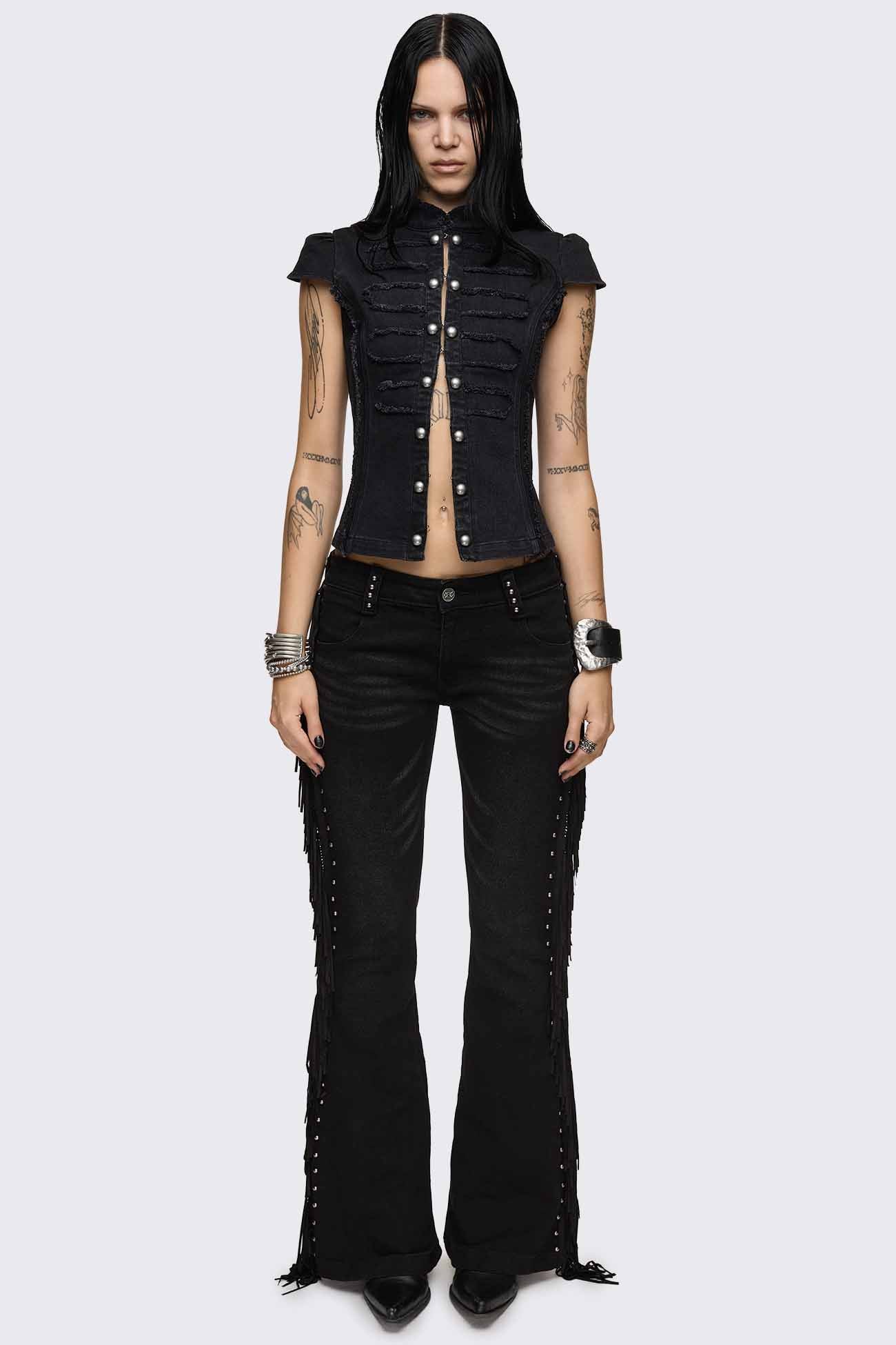 Minga London Sierra Fringe Flared Jeans