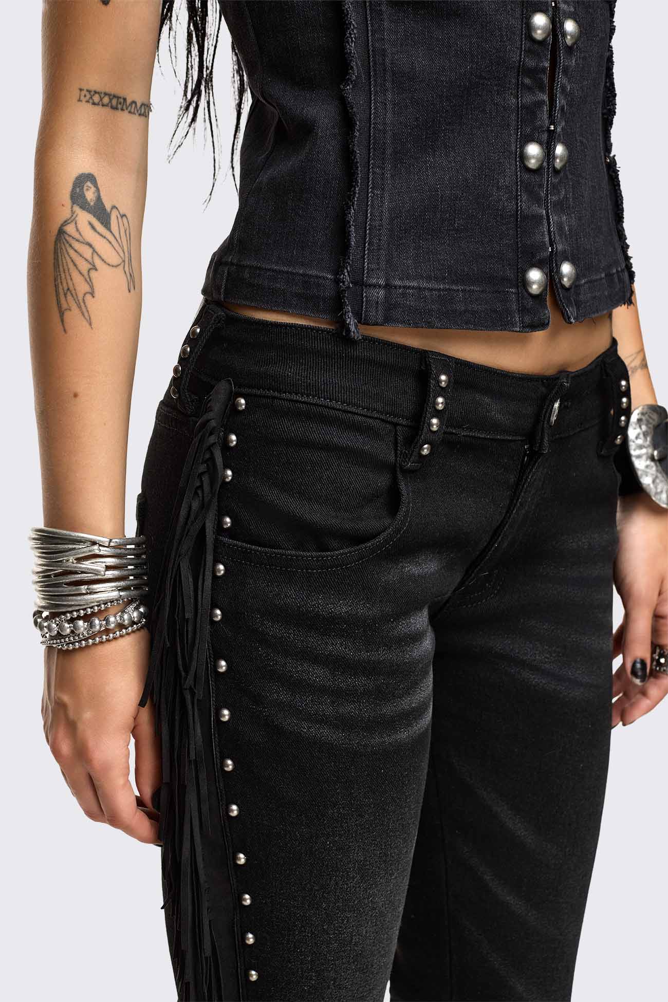 Minga London Sierra Fringe Flared Jeans
