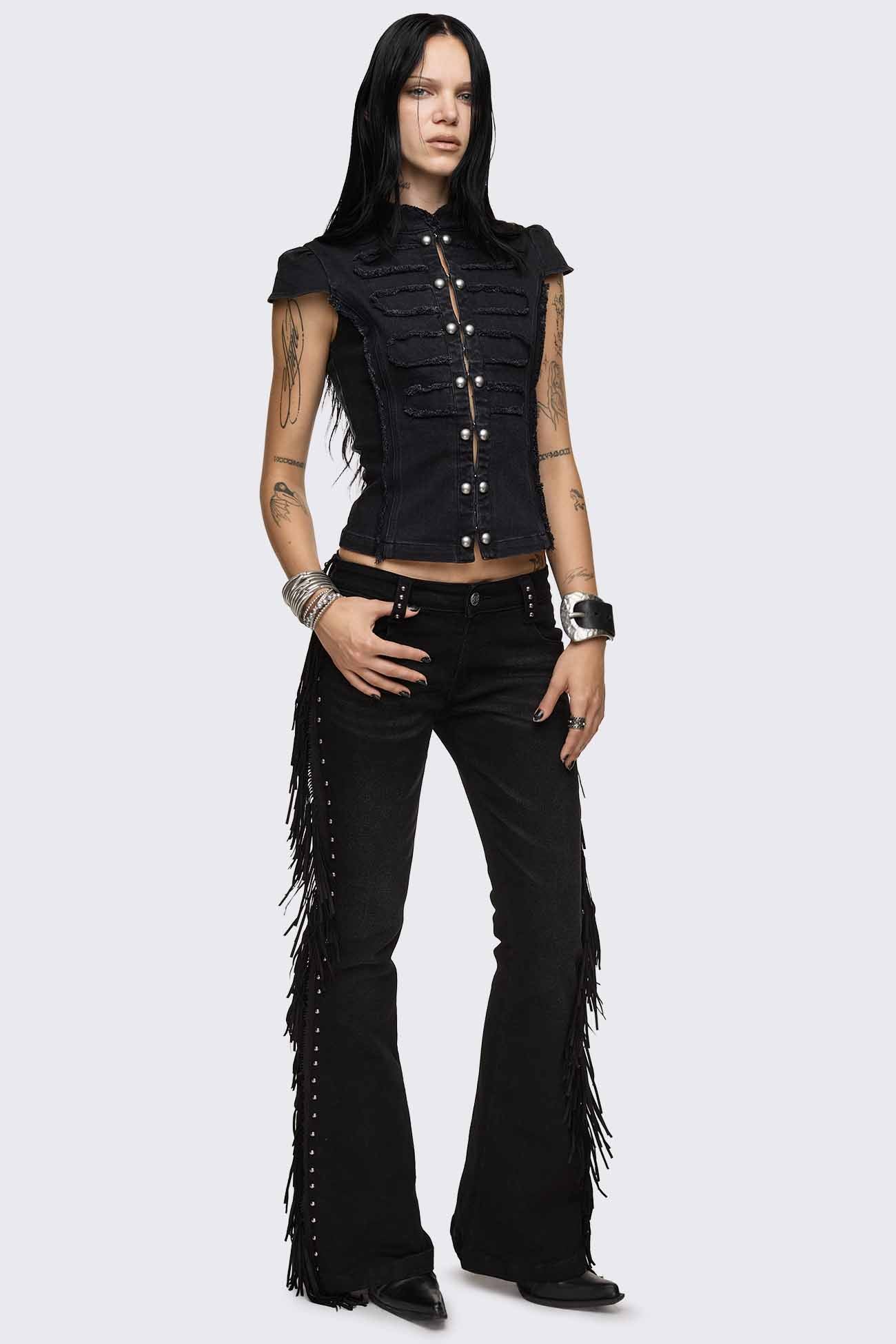 Minga London Sierra Fringe Flared Jeans