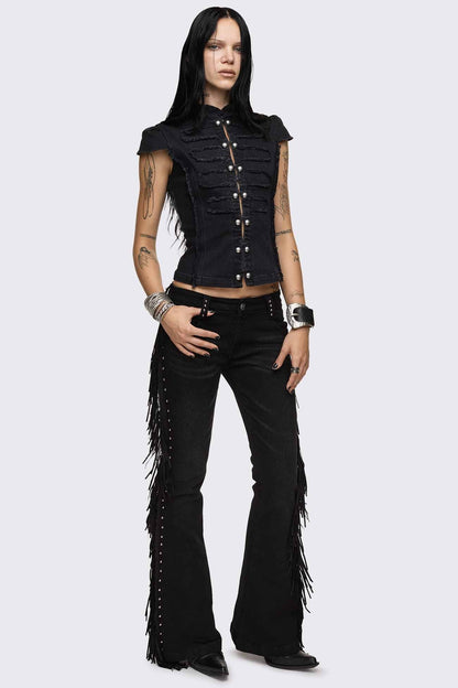 Minga London Sierra Fringe Flared Jeans