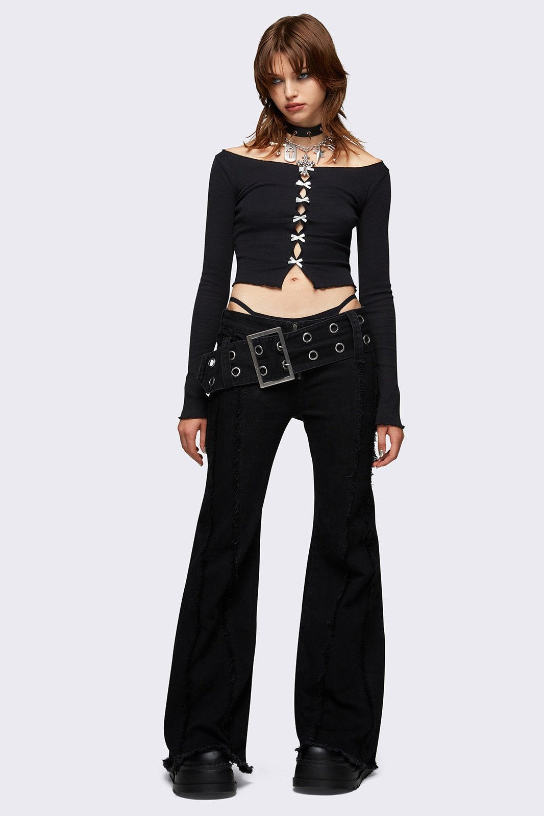 Minga London Gia Belted Flared Jeans