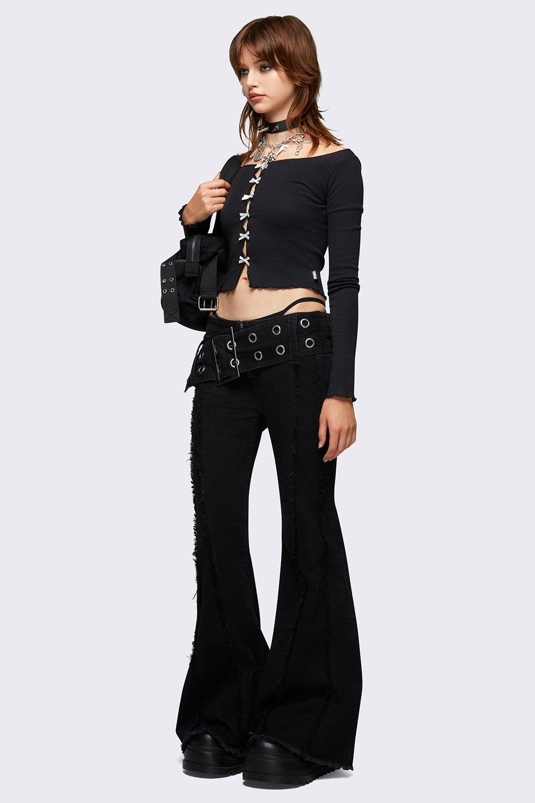 Minga London Gia Belted Flared Jeans