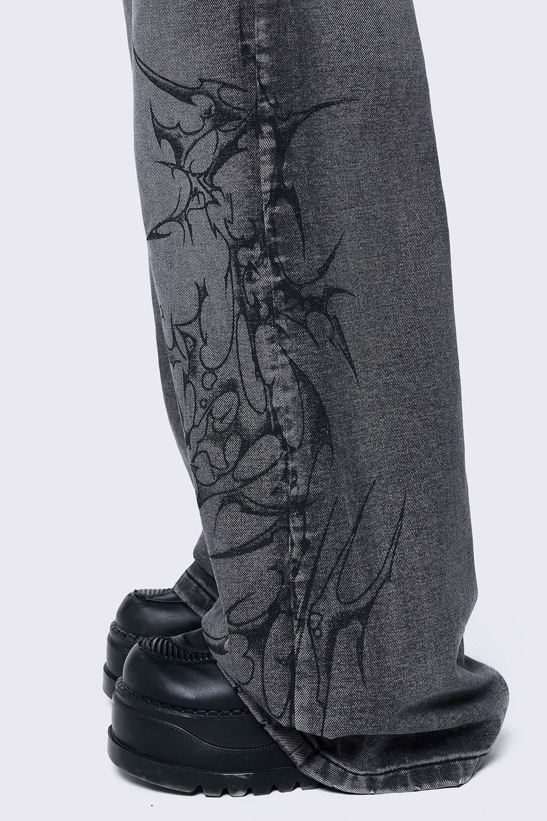 Minga London Blaze Grey Graphic Baggy Jeans