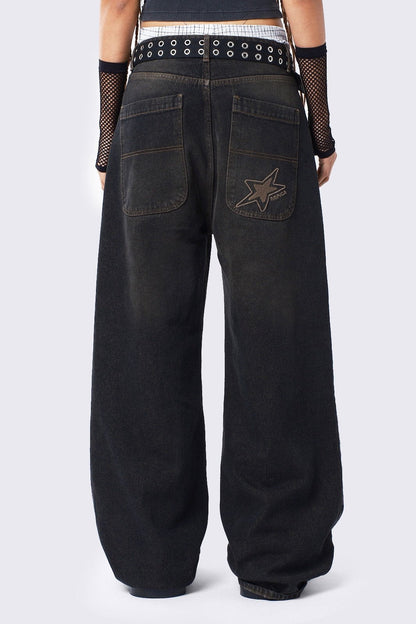 Minga London Echo Black Overdye Baggy Jeans
