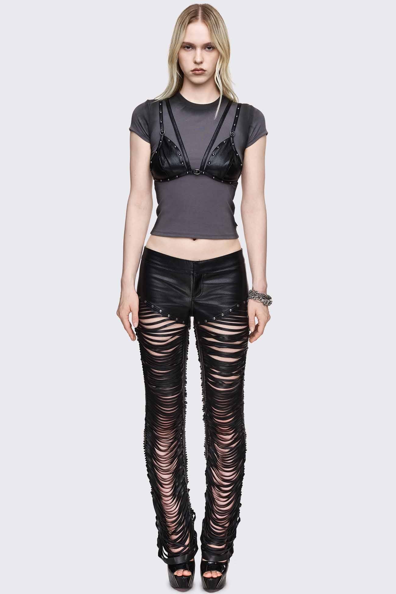 Minga London Bad Habits Slashed & Studded Pants