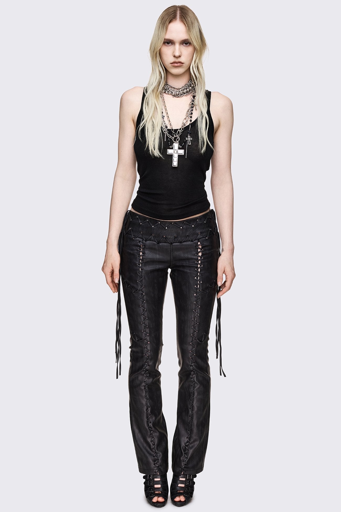 Minga London Backlash Zig Zag Lace Up Bootcut Pants