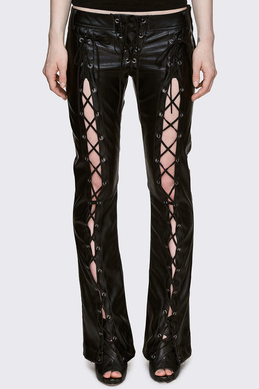 Minga London Deb Lace-Up Faux Leather Flared Pants