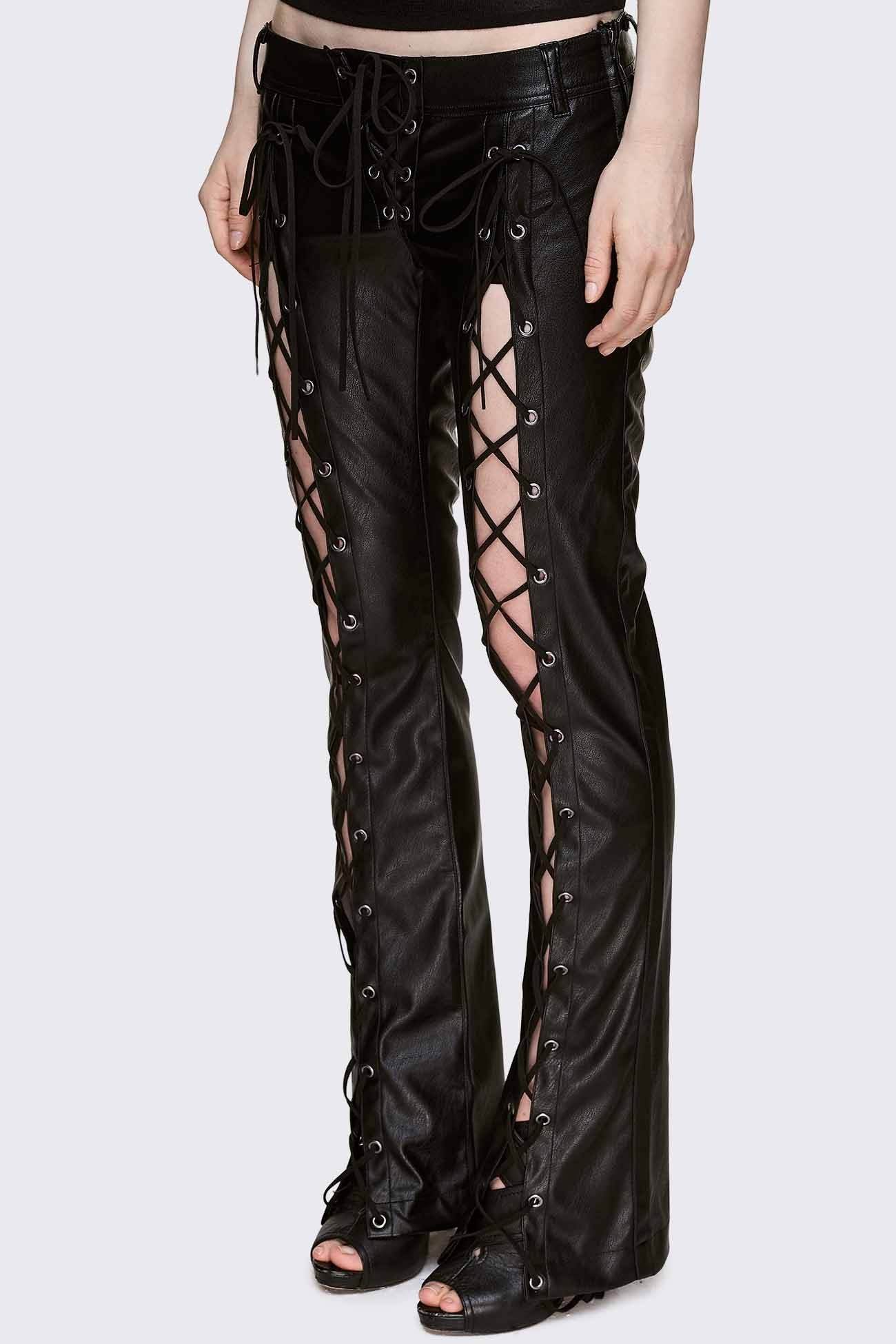 Minga London Deb Lace-Up Faux Leather Flared Pants