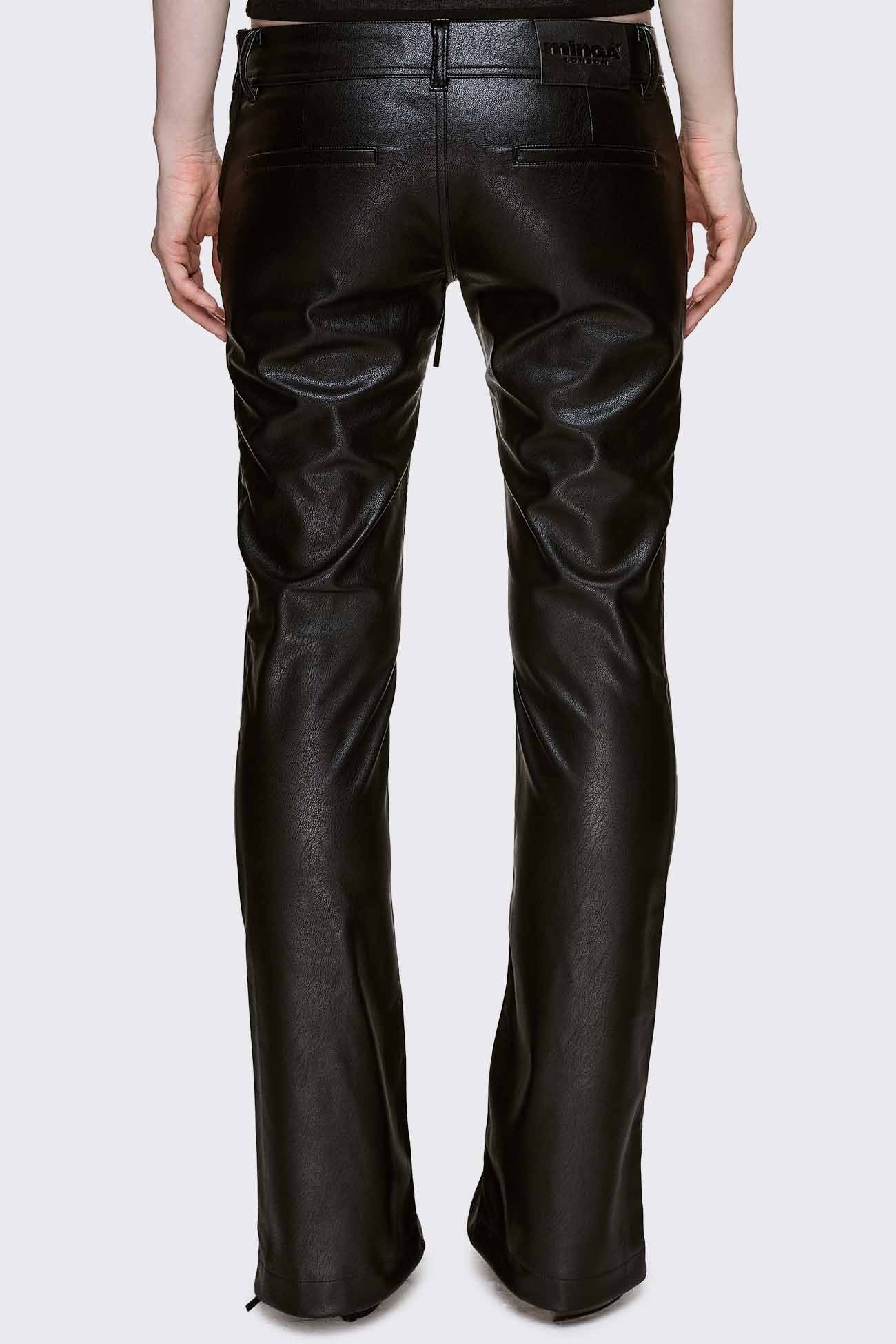 Minga London Deb Lace-Up Faux Leather Flared Pants