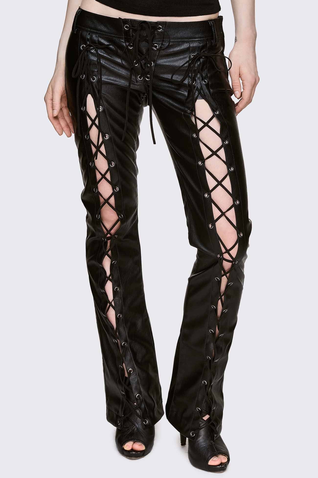 Minga London Deb Lace-Up Faux Leather Flared Pants