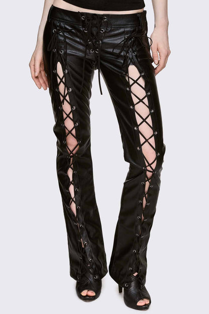 Minga London Deb Lace-Up Faux Leather Flared Pants