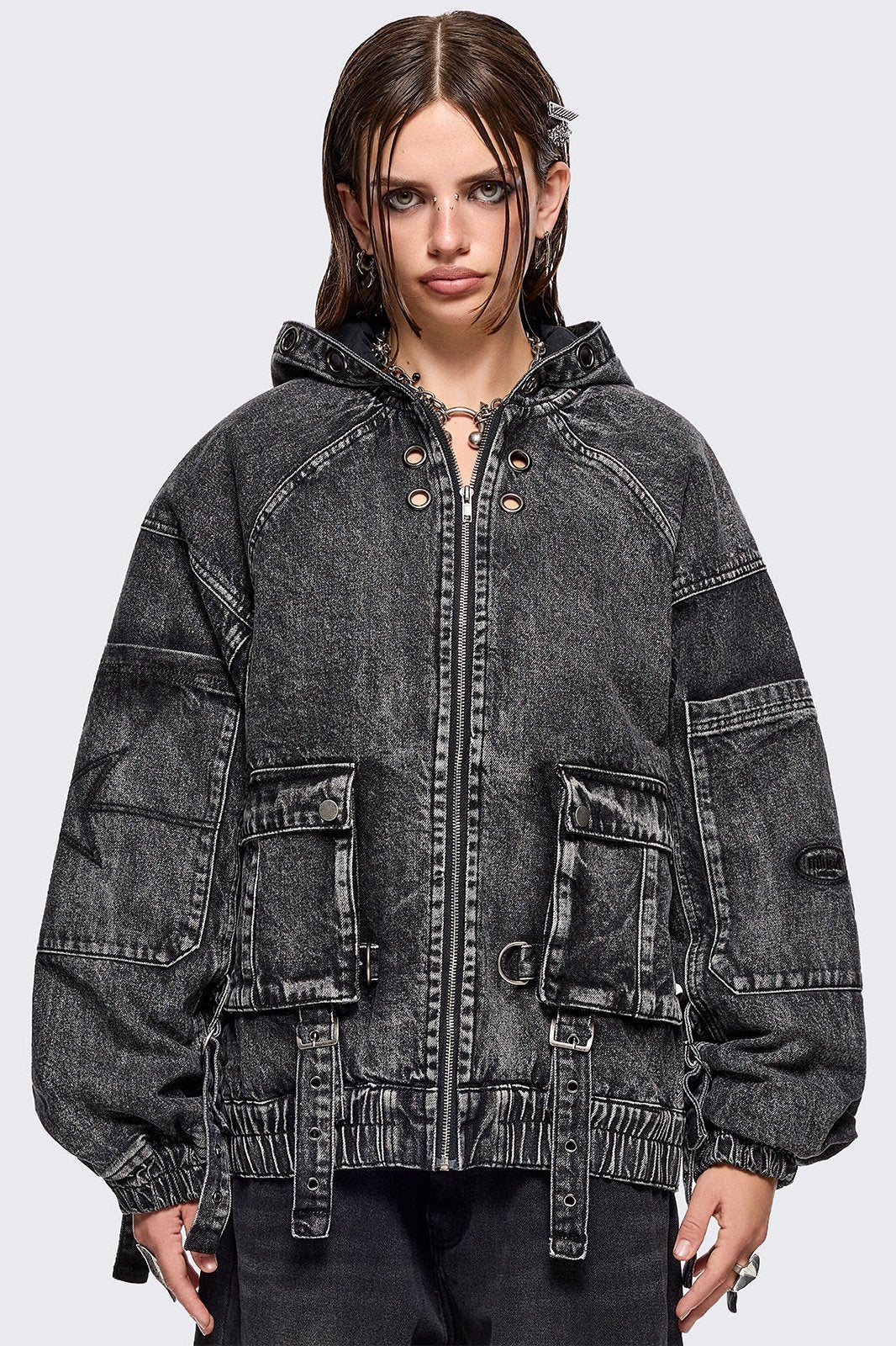 Minga London Zade Denim Bomber Jacket
