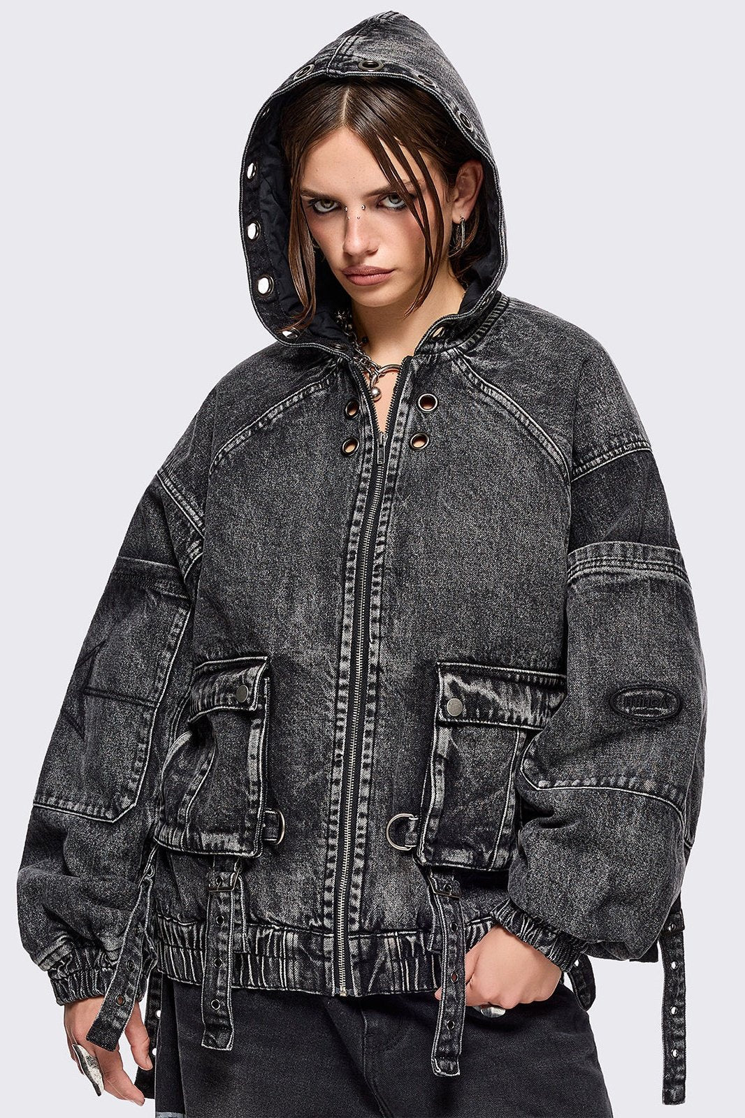 Minga London Zade Denim Bomber Jacket