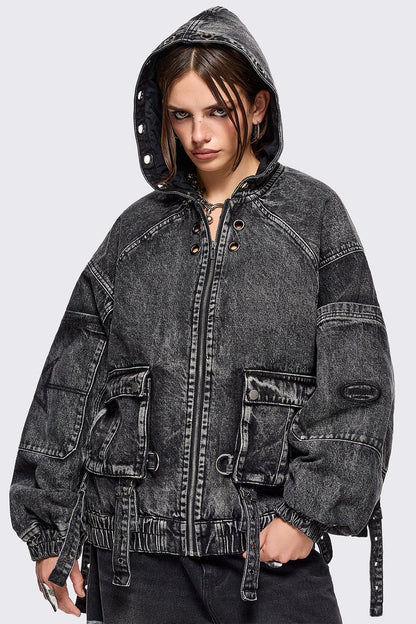 Minga London Zade Denim Bomber Jacket