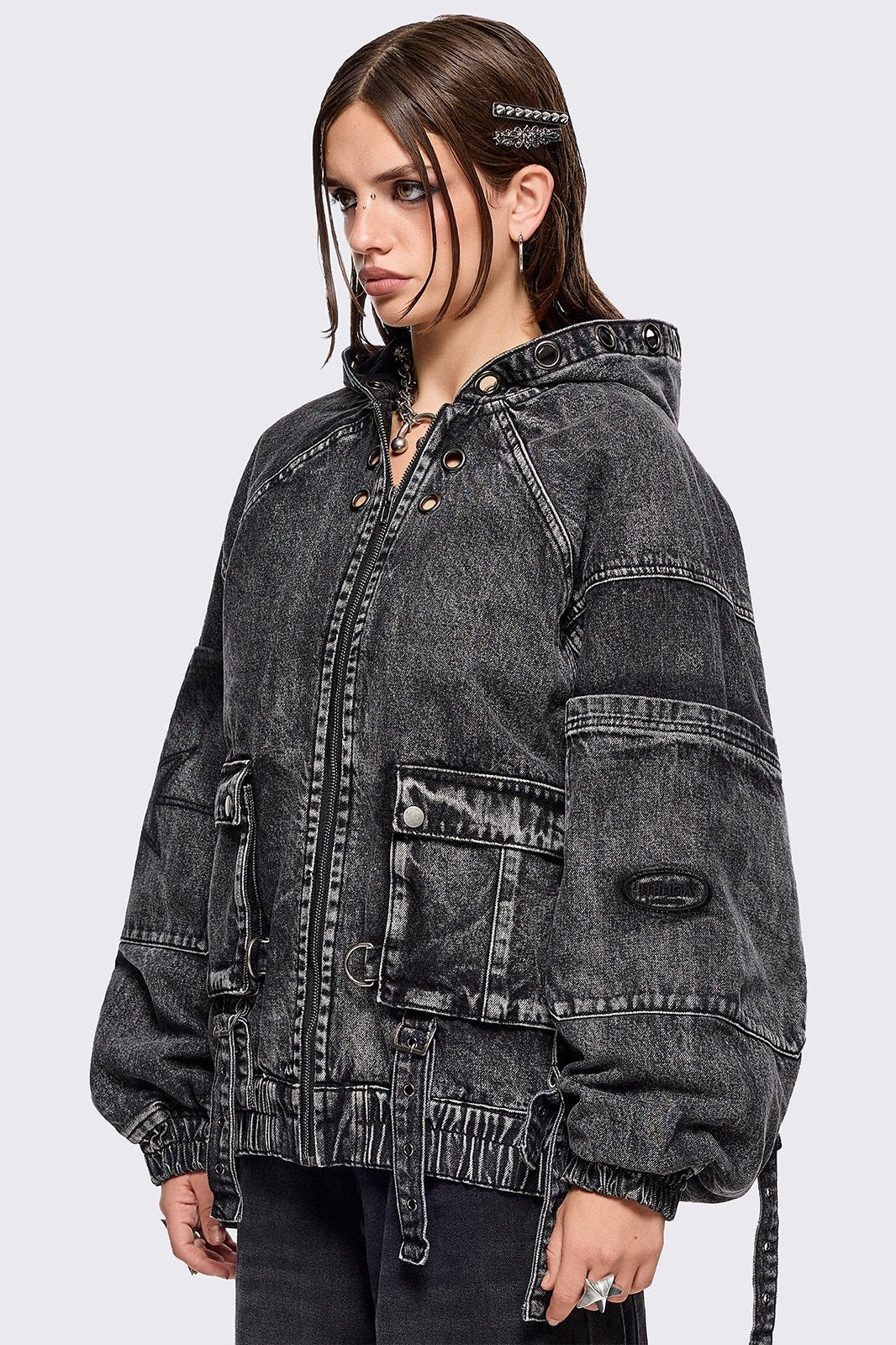 Minga London Zade Denim Bomber Jacket