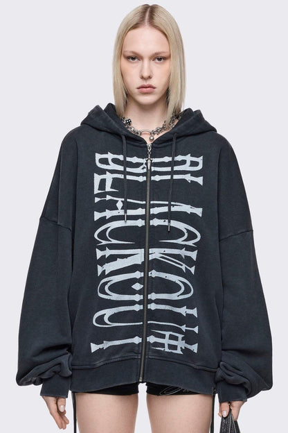 Minga London Blackout Washed Zip Up Hoodie