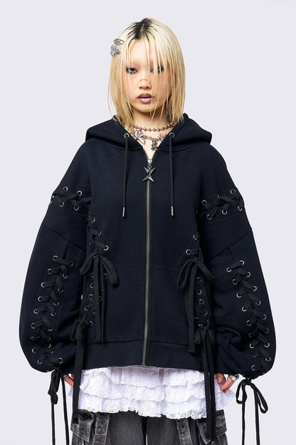 Minga London Mia Black Zip Up Hoodie