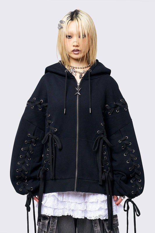Minga London Mia Black Zip Up Hoodie