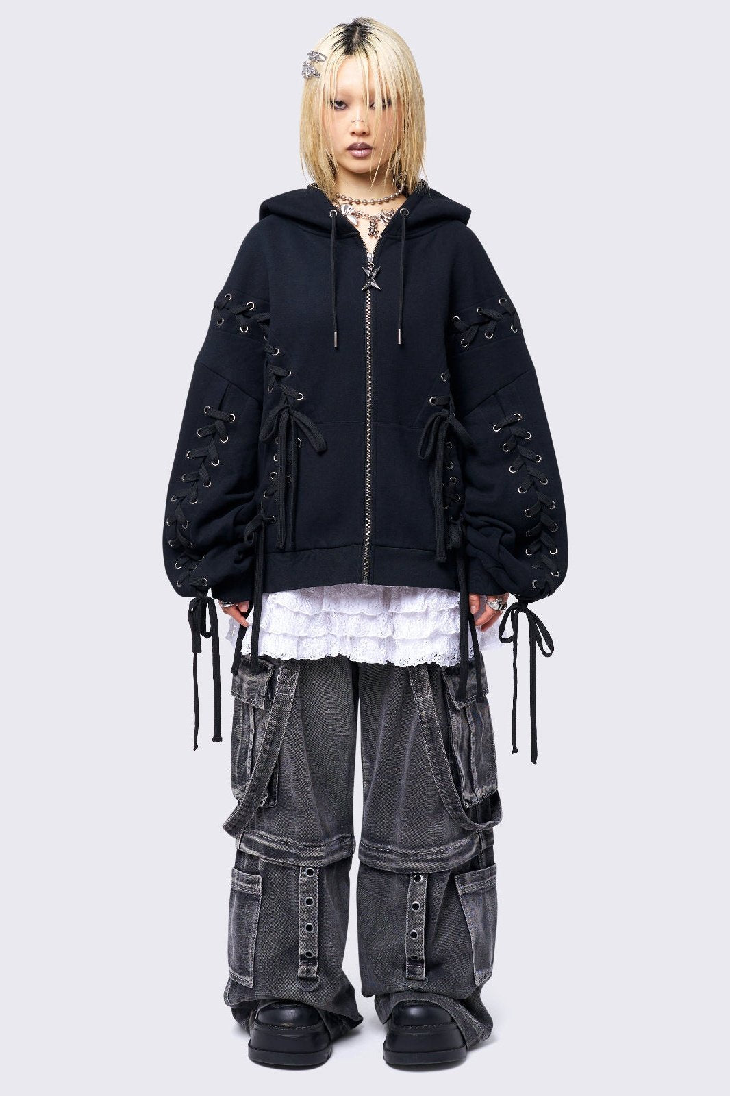 Minga London Mia Black Zip Up Hoodie