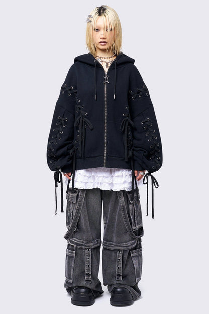 Minga London Mia Black Zip Up Hoodie