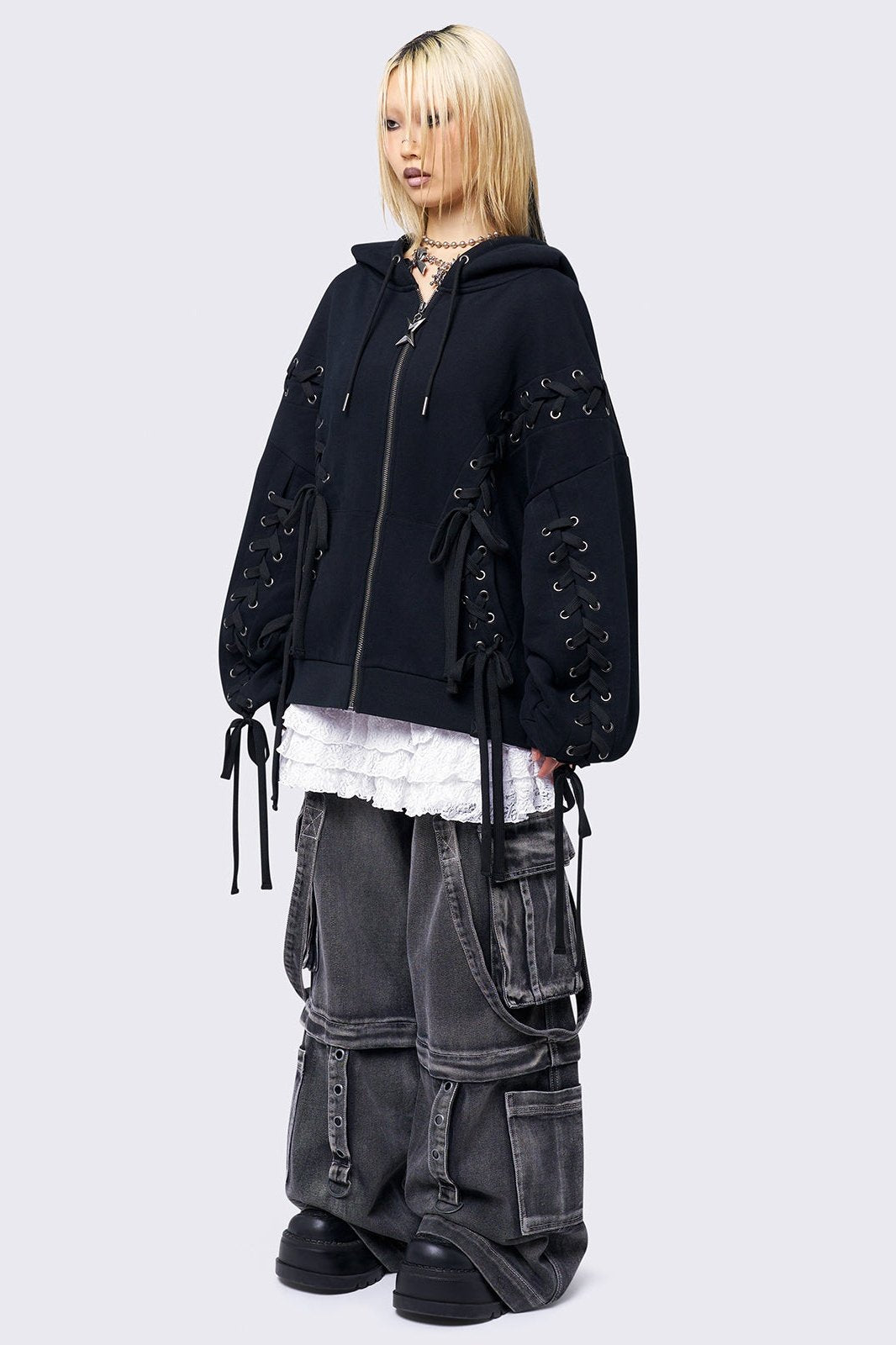 Minga London Mia Black Zip Up Hoodie