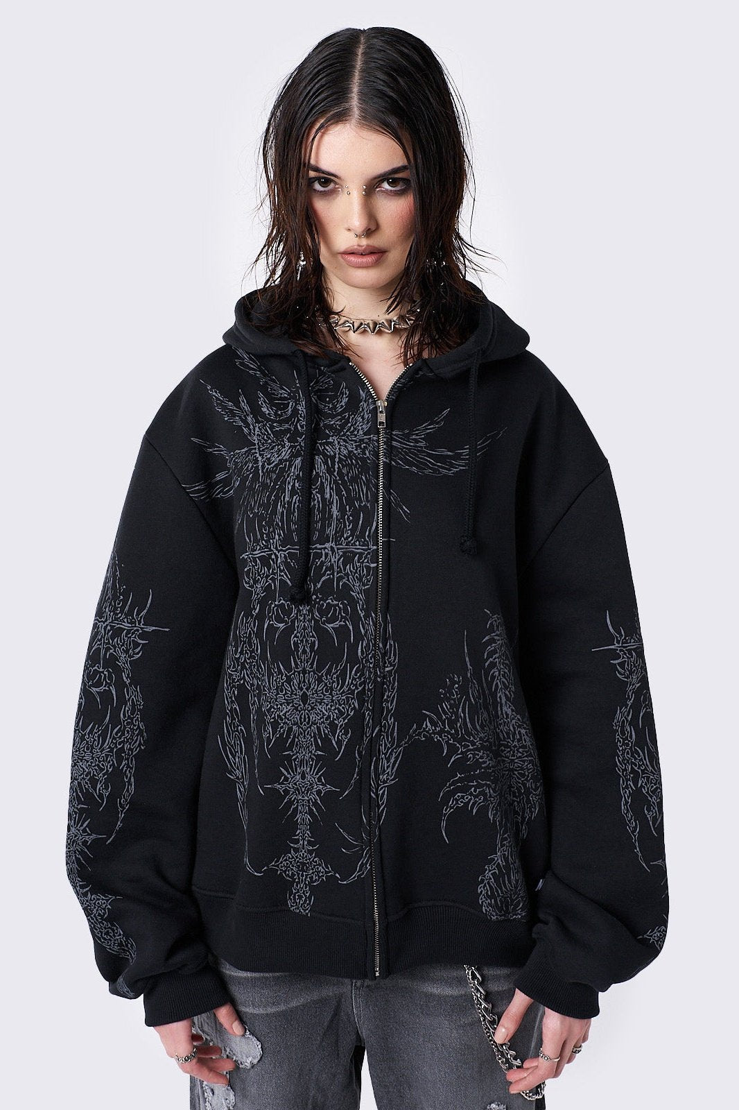Minga London Enigmatic Black Zip Up Hoodie