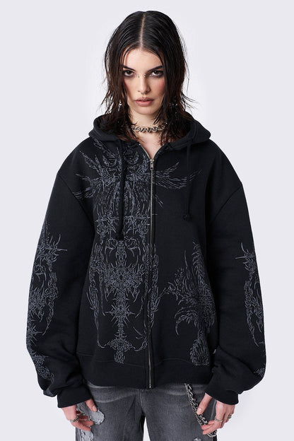 Minga London Enigmatic Black Zip Up Hoodie