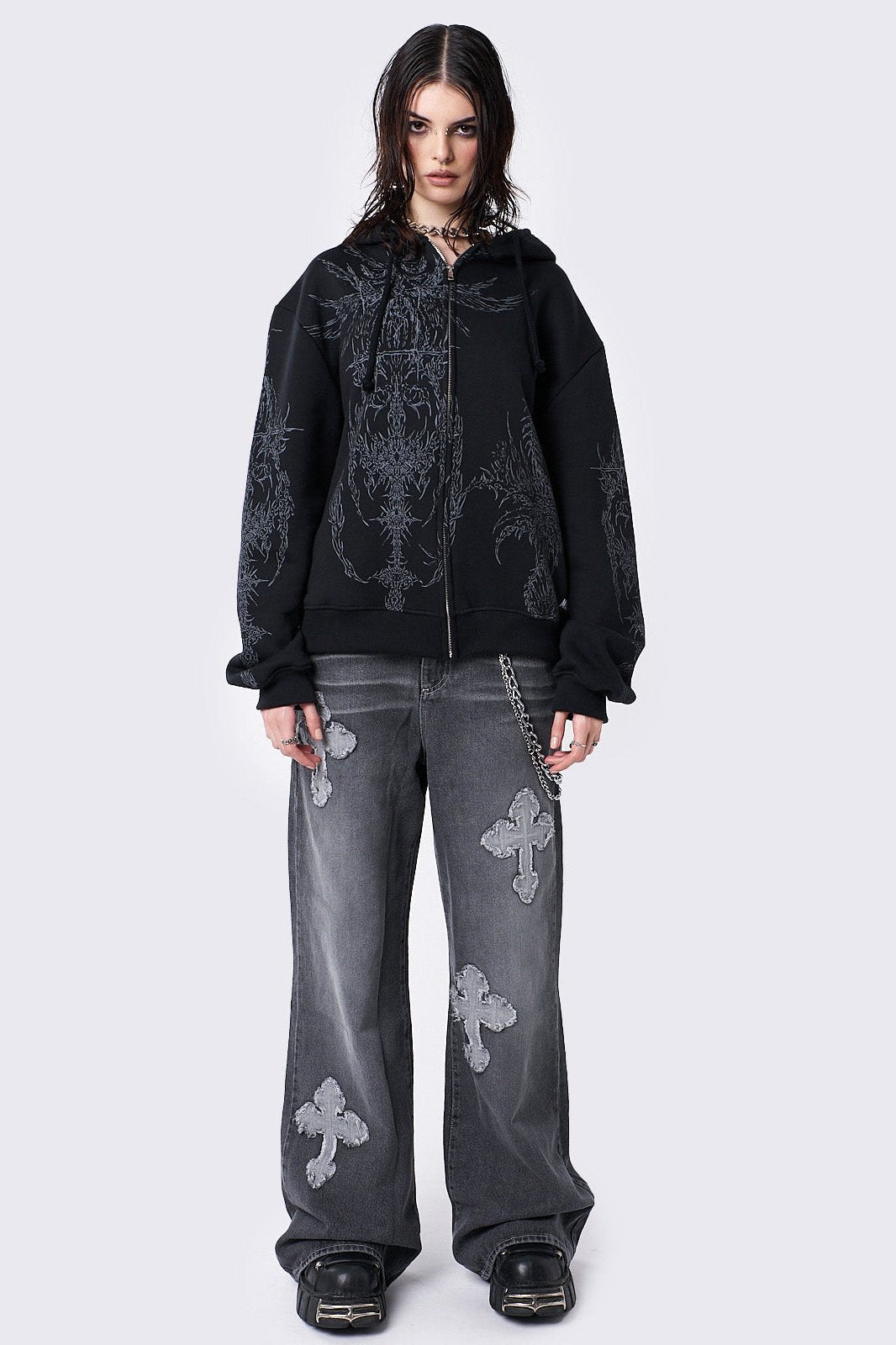 Minga London Enigmatic Black Zip Up Hoodie